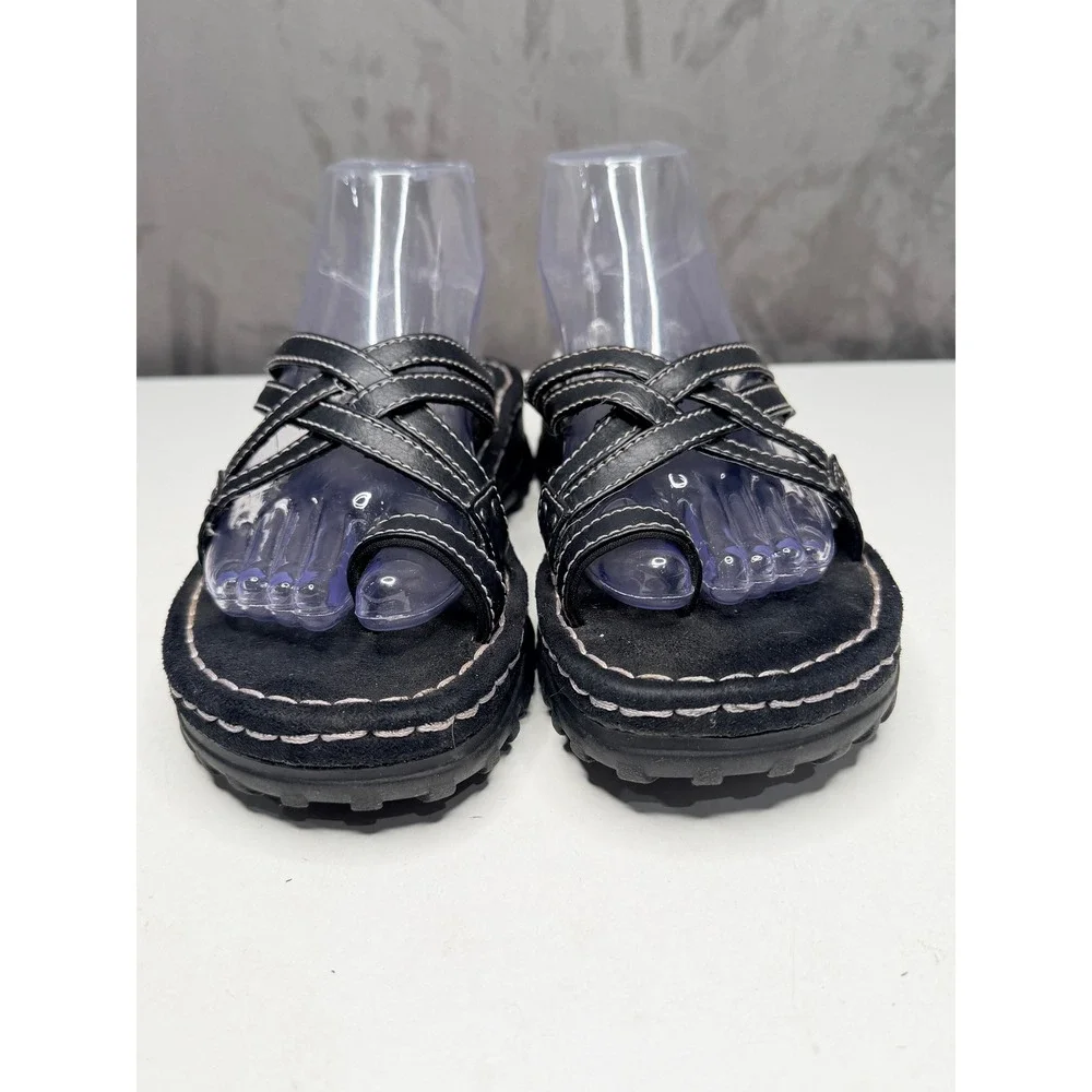 VTG Y2K Lower East‎ Side Platform Sandals Womens 7.5 Blk Chunky Strappy Lug Sole